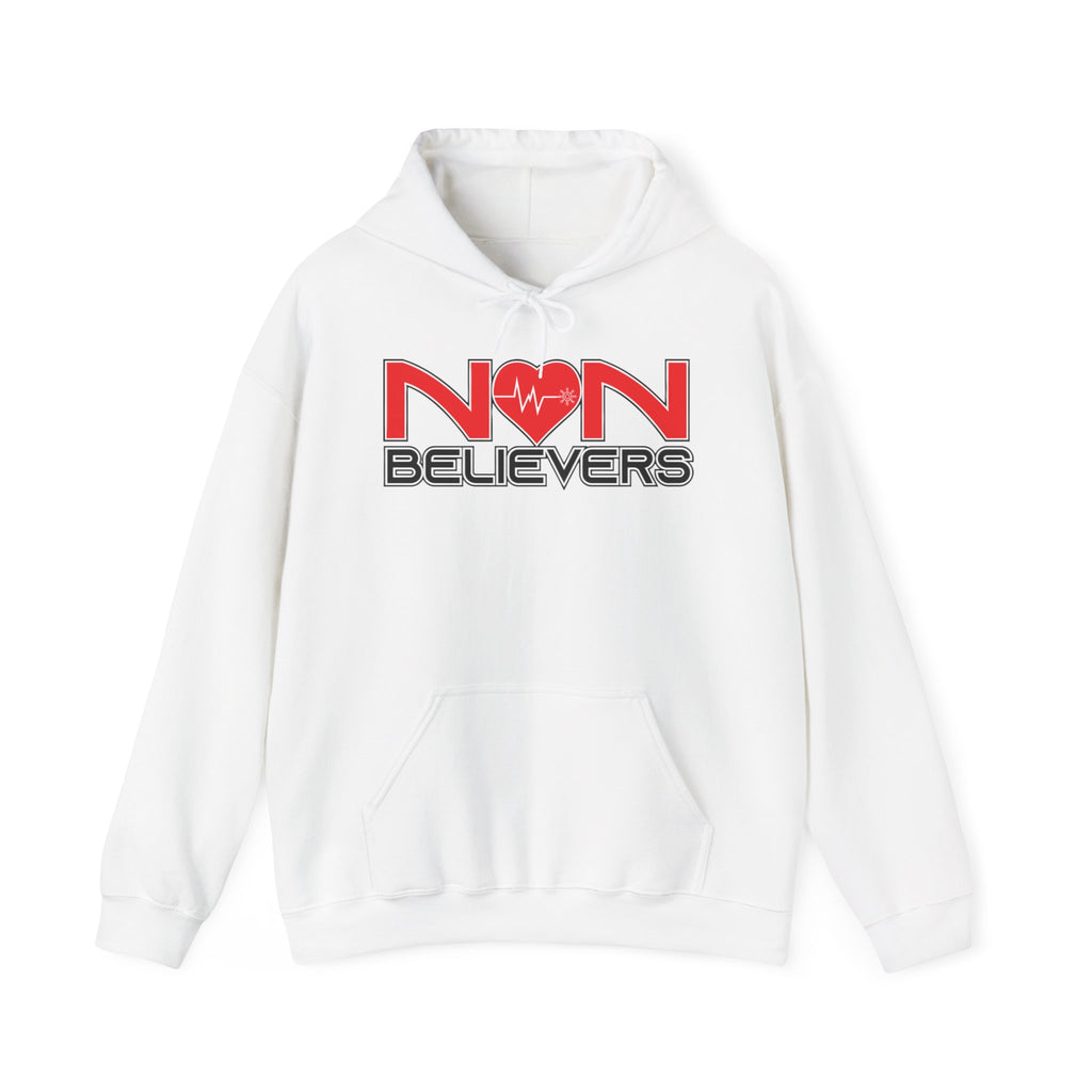 NonBelievers Hoodie – Bold Red Heartbeat Pullover