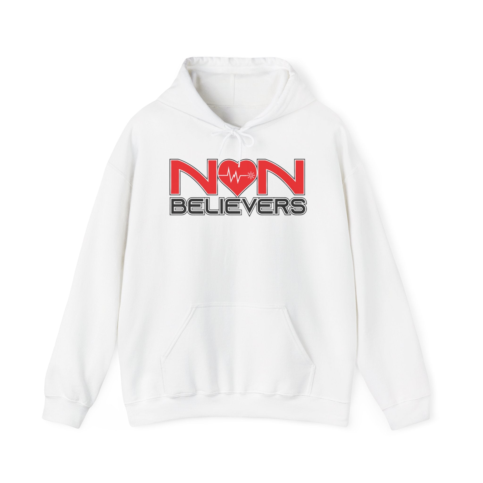NonBelievers Hoodie – Bold Red Heartbeat Pullover