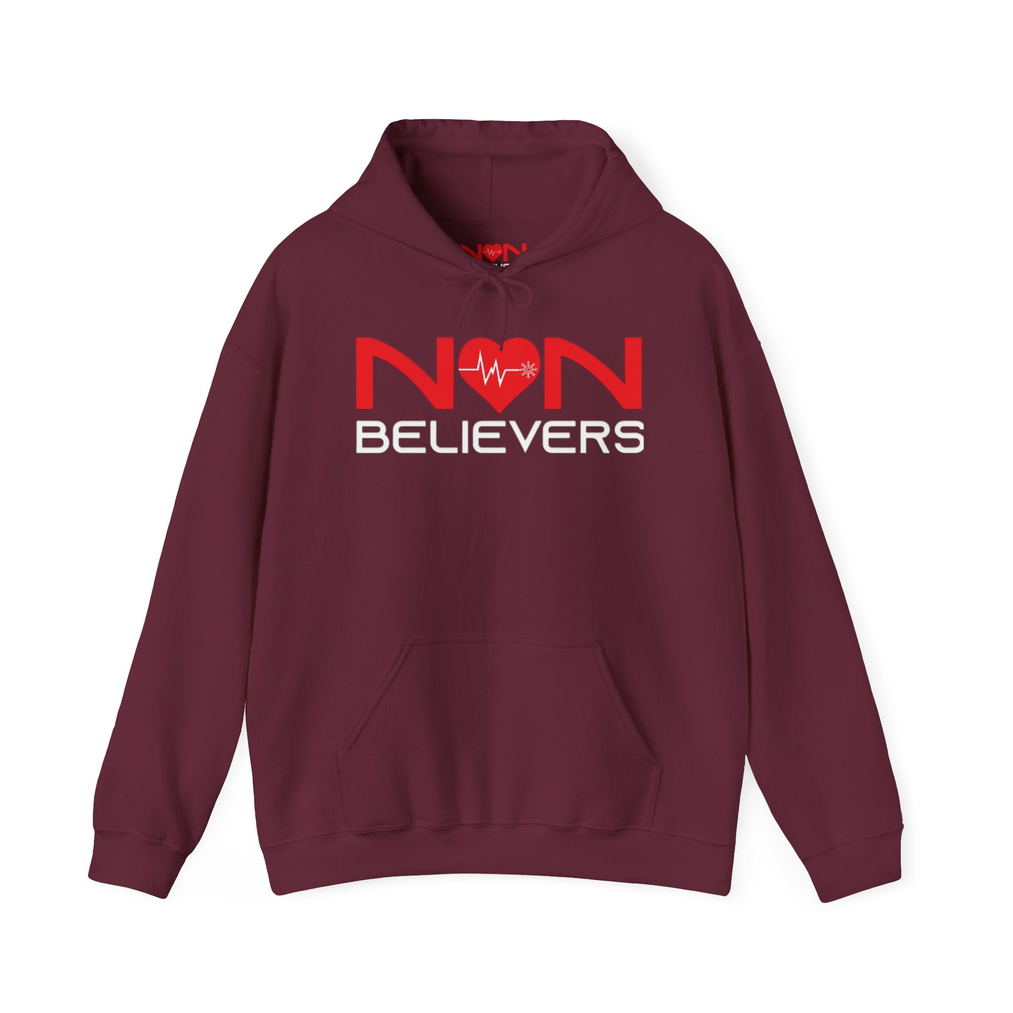 NonBelievers Hoodie – Bold Red Heartbeat Pullover
