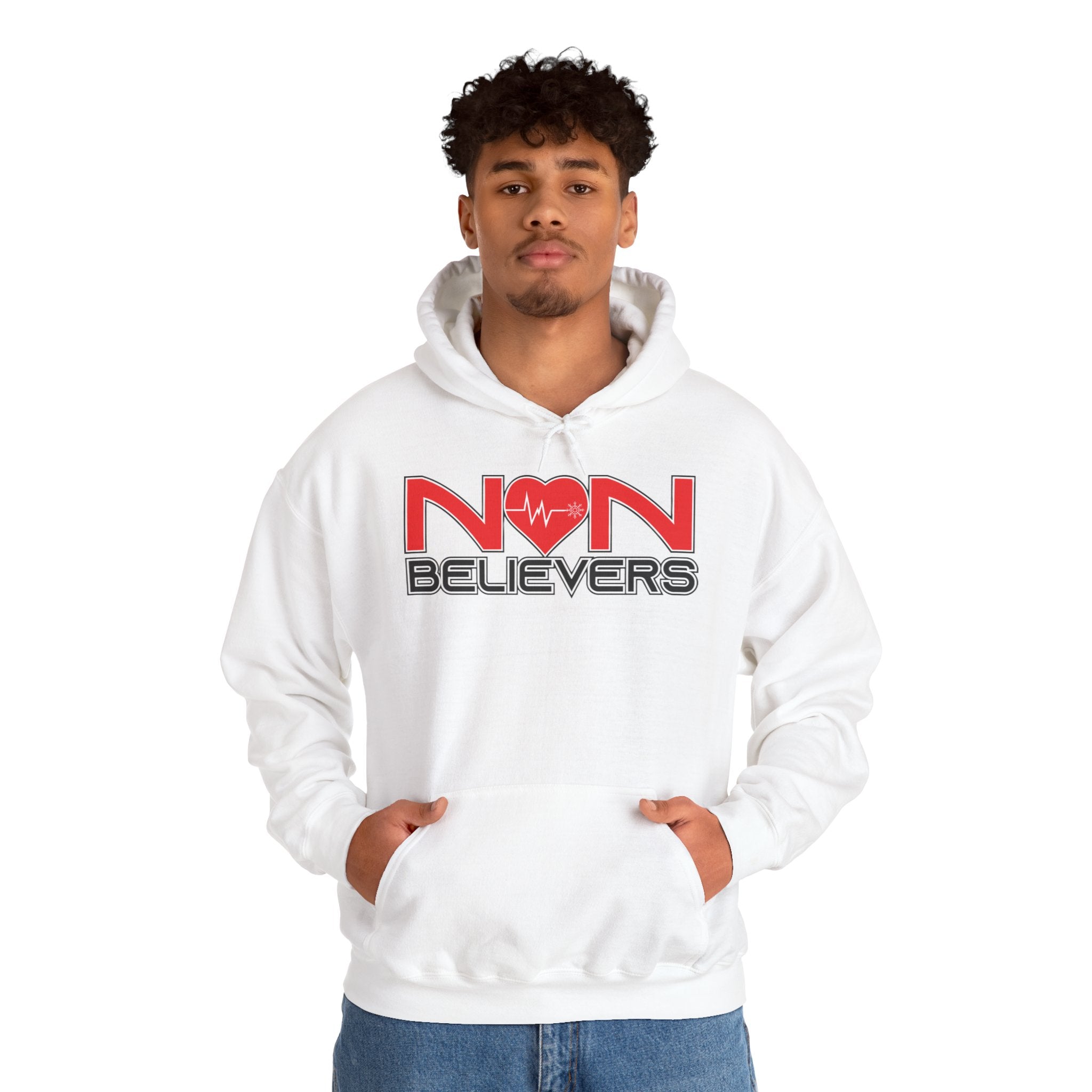 NonBelievers Hoodie – Bold Red Heartbeat Pullover