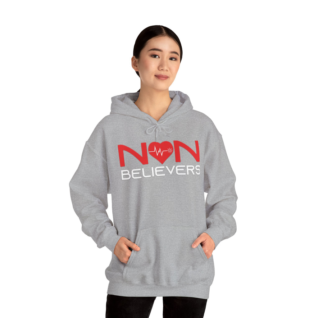 NonBelievers Hoodie – Bold Red Heartbeat Pullover