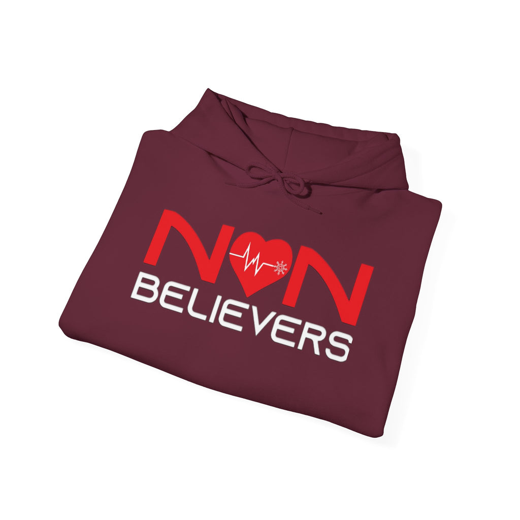 NonBelievers Hoodie – Bold Red Heartbeat Pullover
