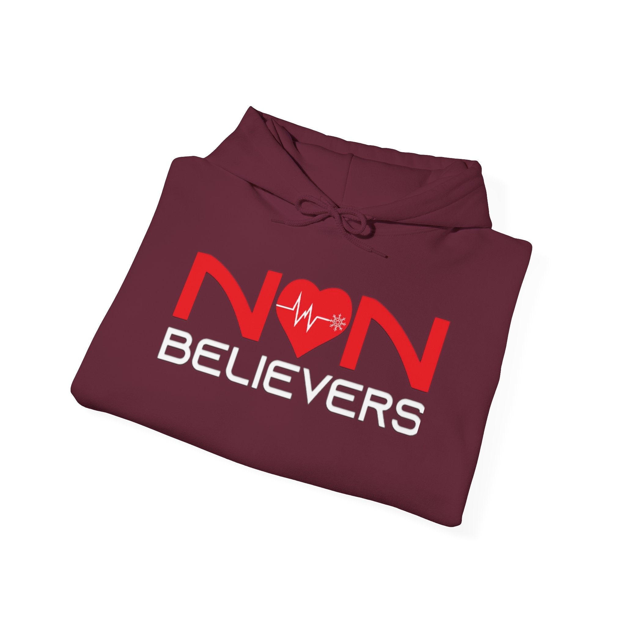 NonBelievers Hoodie – Bold Red Heartbeat Pullover
