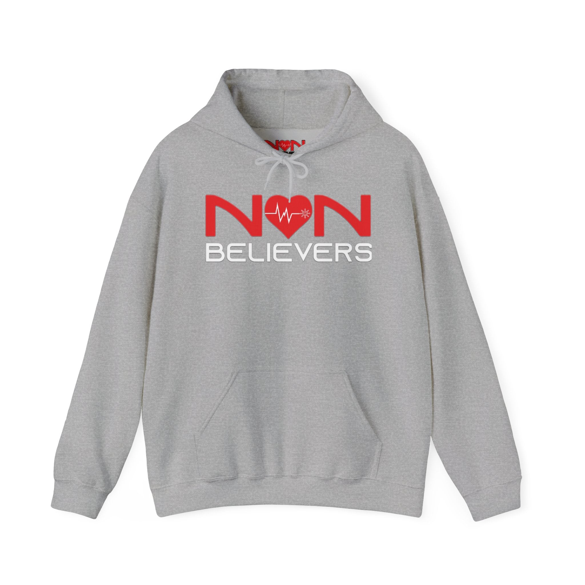NonBelievers Hoodie – Bold Red Heartbeat Pullover