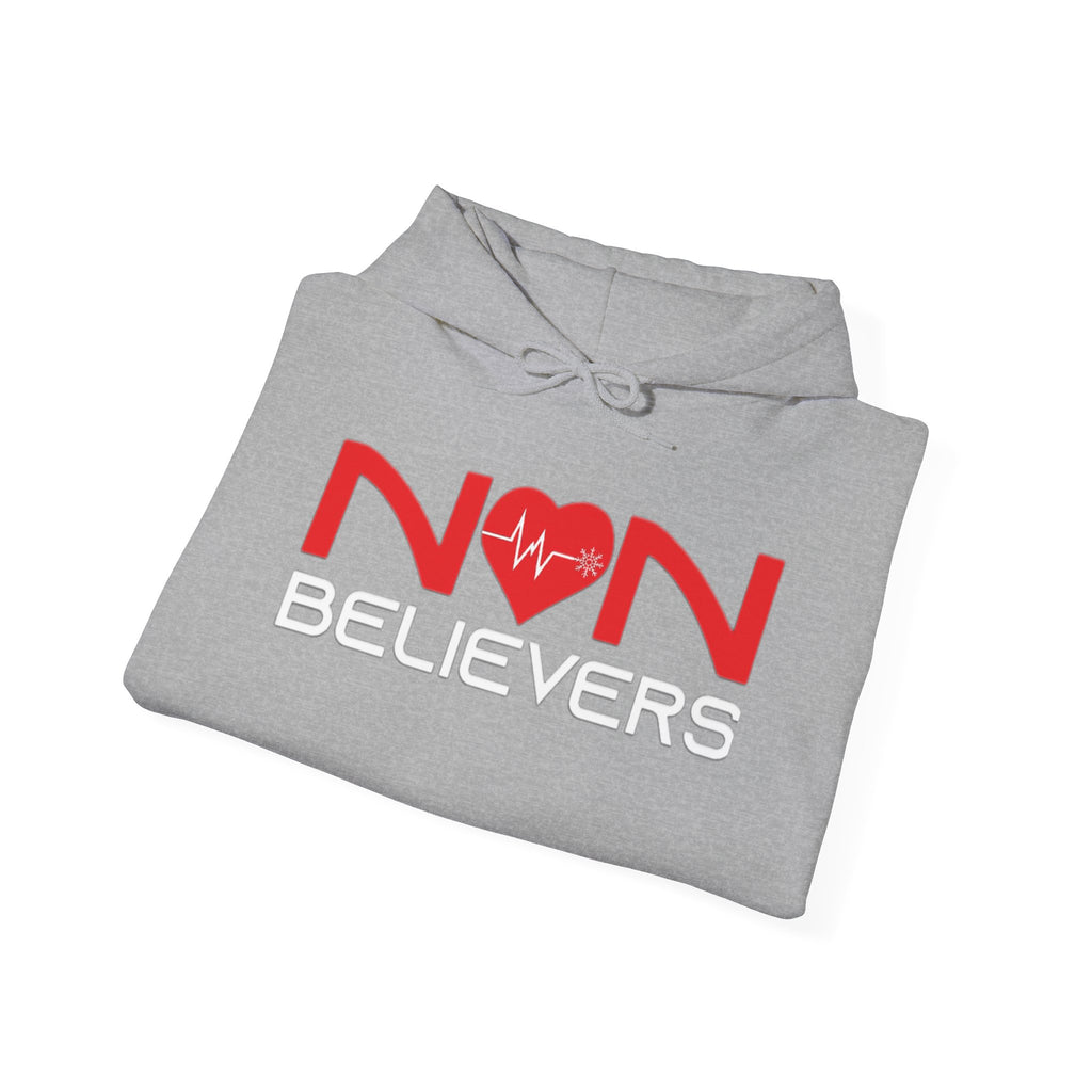 NonBelievers Hoodie – Bold Red Heartbeat Pullover
